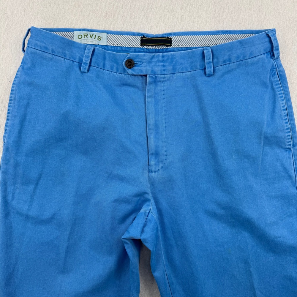 Orvis Mens 38x30 Blue Pima Cotton Washed Chino Pants Straight Leg Retro Preppy